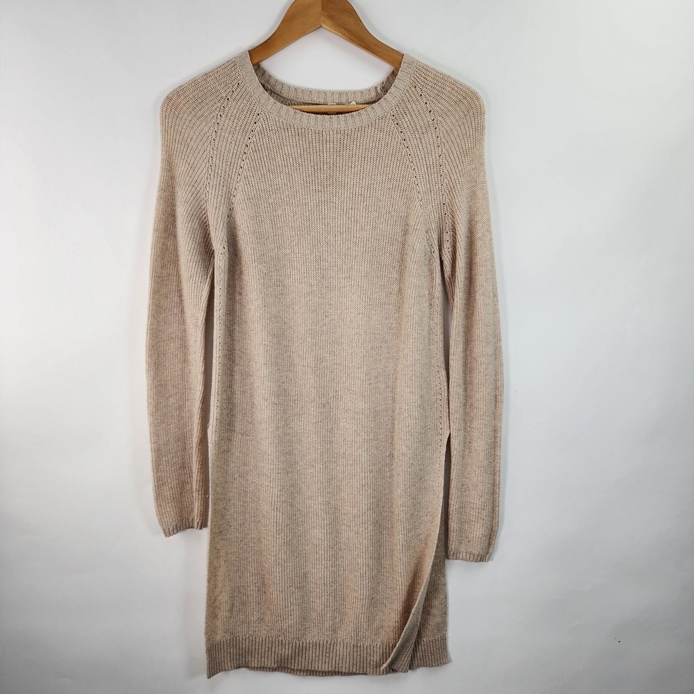 Moth Anthropologie Sweater Women's XS Beige Over-sized Knit High Side Slits